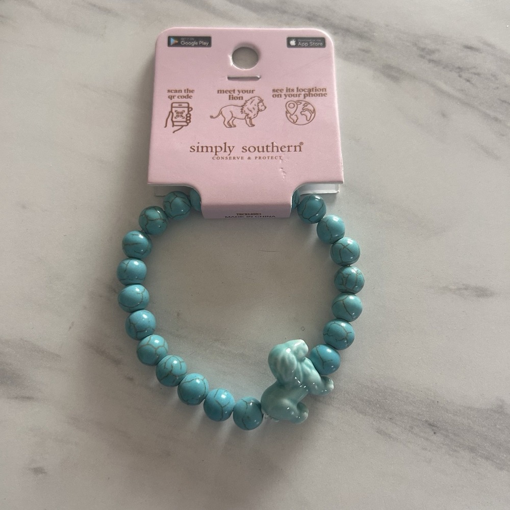 Simply Southern Conserve &‎ Protect Tracking Lion Bracelet Agate Stone & Aqua #2